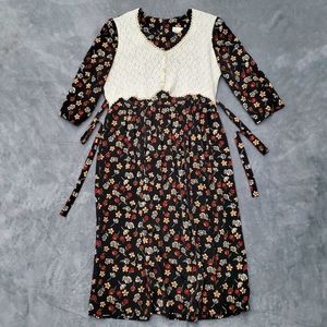 Allison Ché Vintage Multicolor Floral Quarter Length Sleeve Maxi Dress